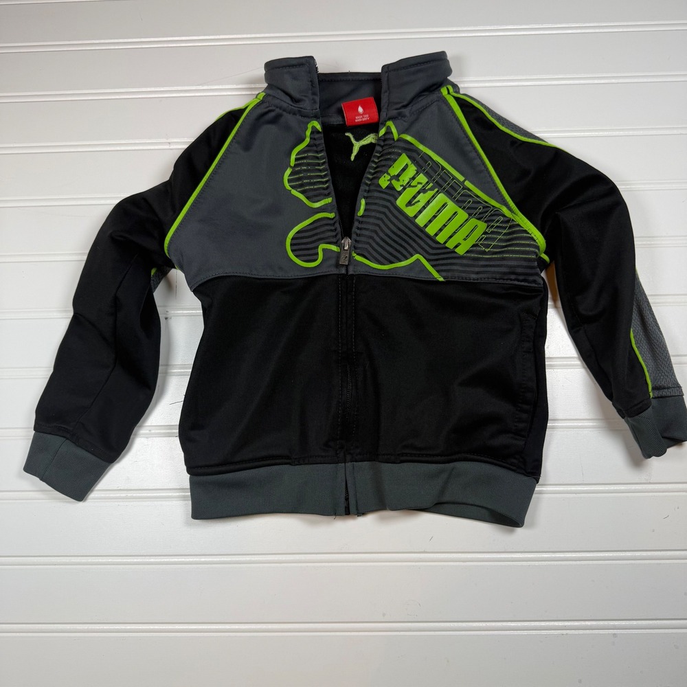 Puma‎ Kids Sport Lifestyle Track Jacket Black Grey Lime Green Full Zip 3T